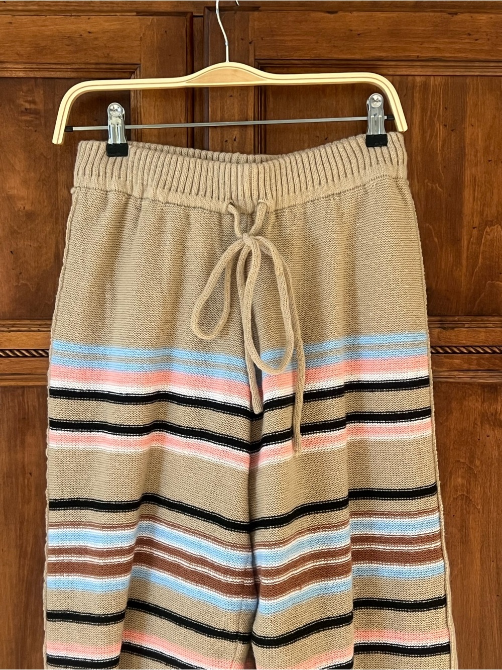 SHEIN Beige Knit Lounge Drawstring Jogger | Striped | Size L | Like New - Picture 8 of 9